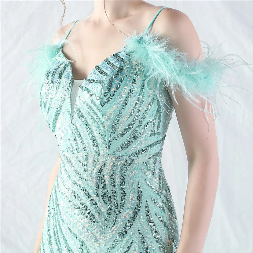 Crafted Ostrich Feather Stacked Sequins Splicing Mesh Gauze High-End Evening Dress Clothes view 89