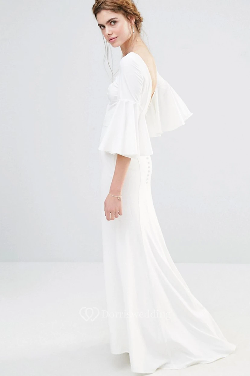 Ankle-Length Sheath Puff Sleeve Bateau Neck Chiffon Bridesmaid Dress view 4