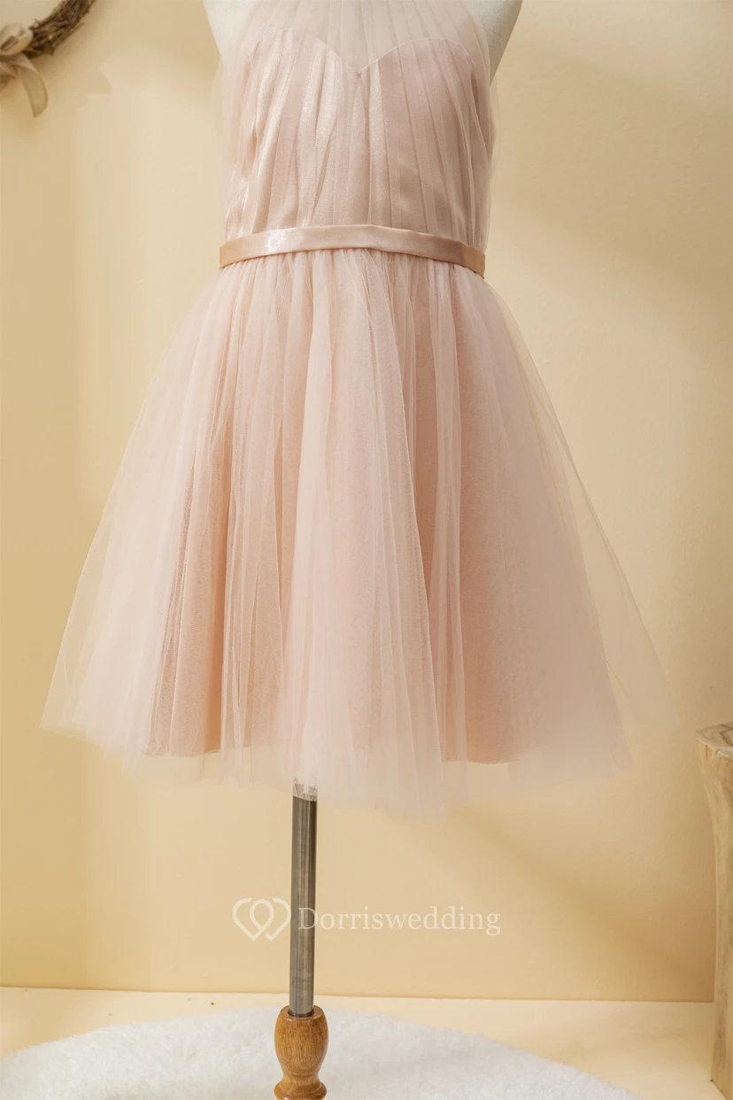 Adorable Coral Tulle Short Pleated Flowergirl Dress view 9