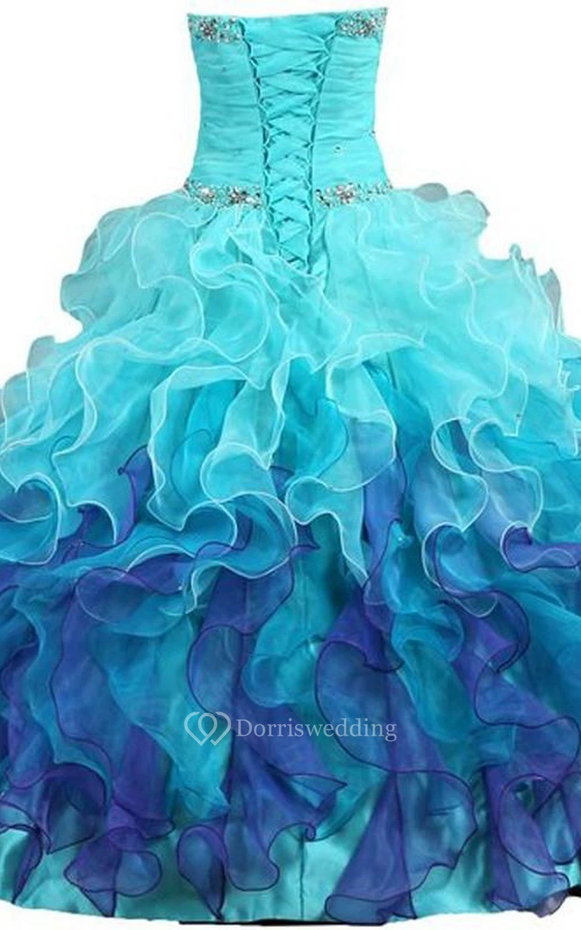 Ball Gown Maxi Sweetheart Sleeveless Bell Beading Cascading Ruffles Ruffles Lace-Up Back Lace Sequins Organza Dress view 2