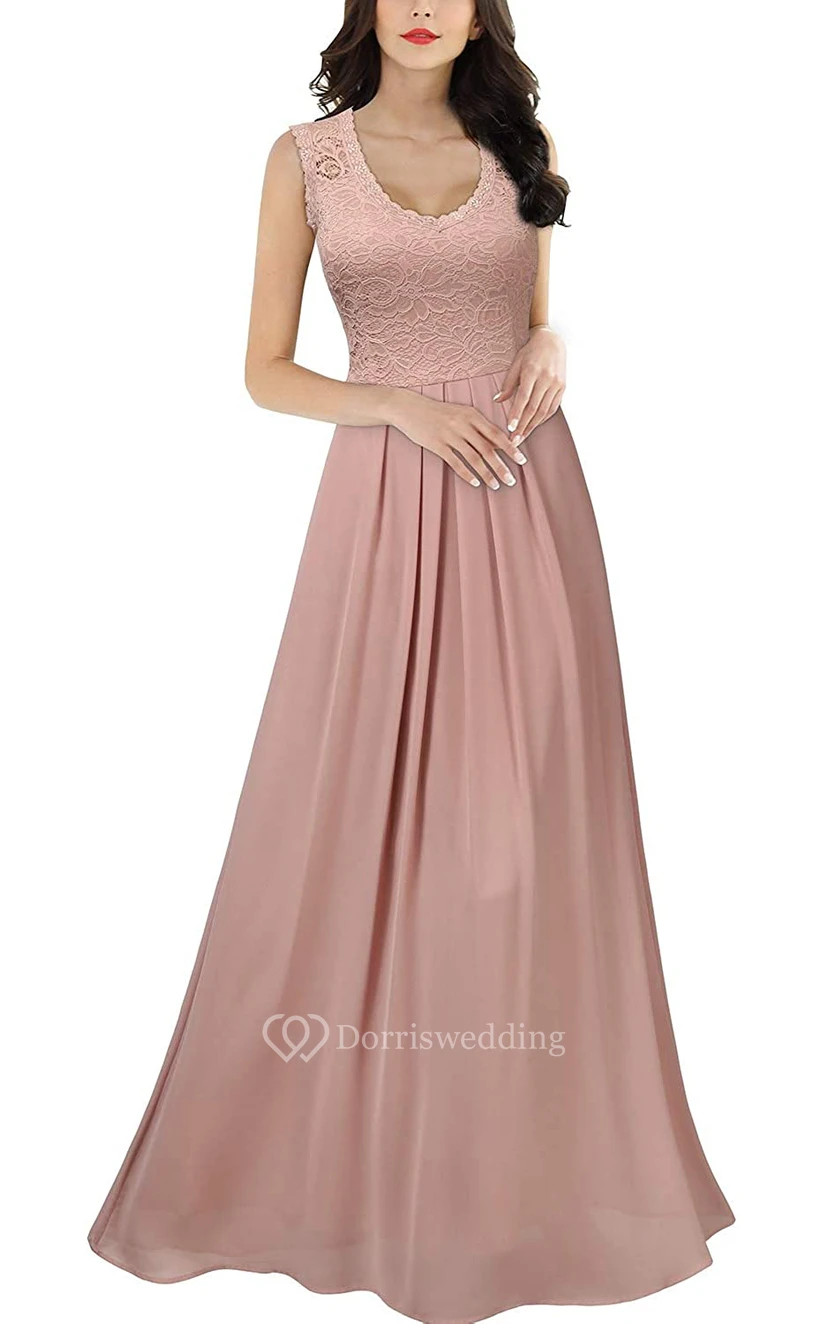 Casual Lace Chiffon Scalloped Sleeveless A Line Guest Dress With Ruffles view 8