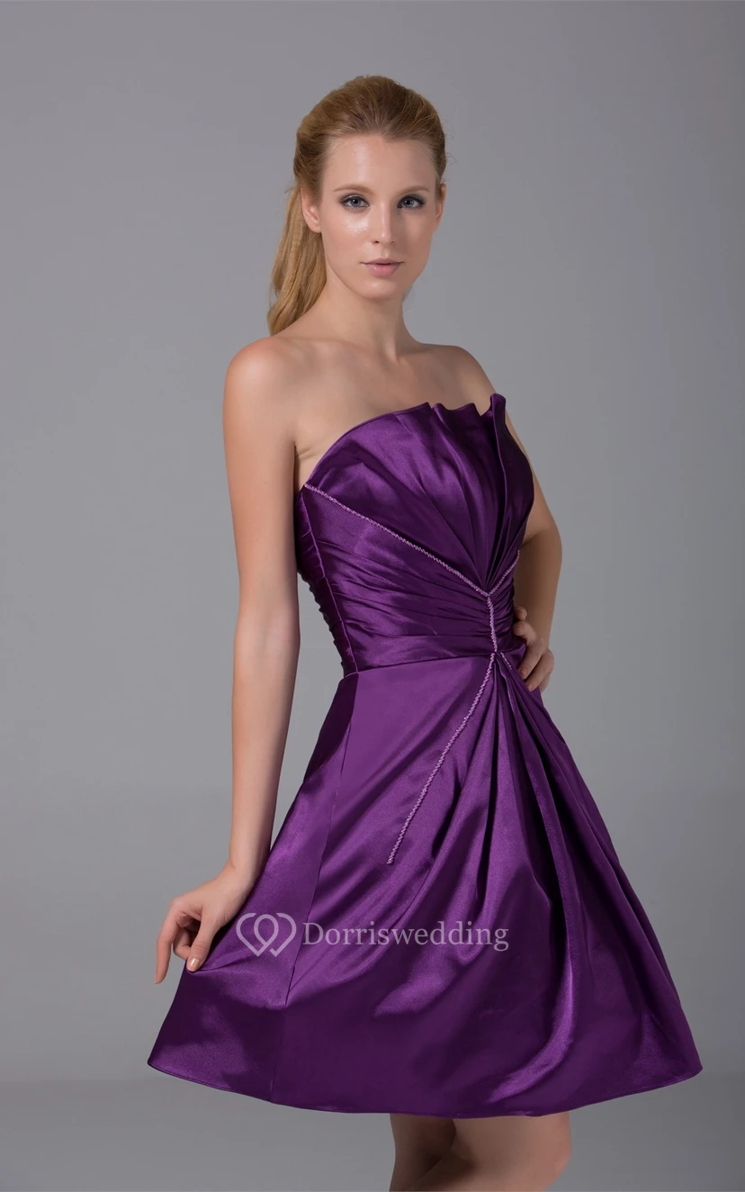 Sleeveless A-Line Mini Satin Dress With Ruching view 5