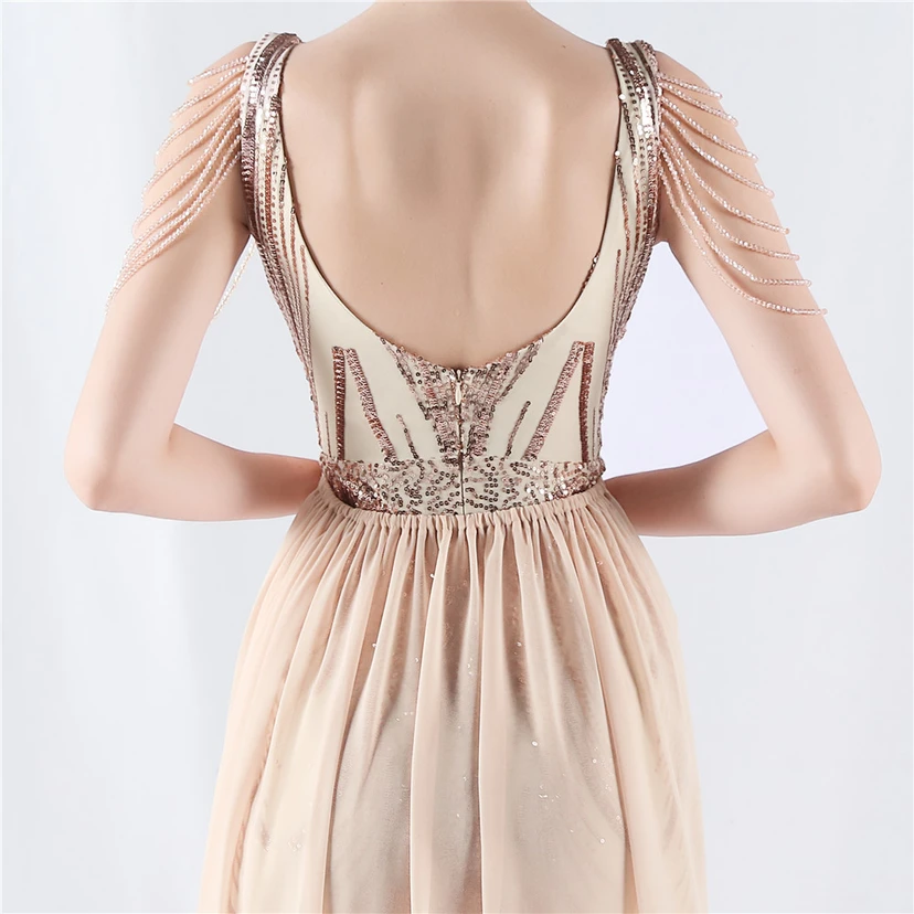 Paillettenbesetzte Blumen mit Cape-Stickerei, hochwertiges Abendkleid, ideal für die Ausrichtung der Jahrestagung view 27