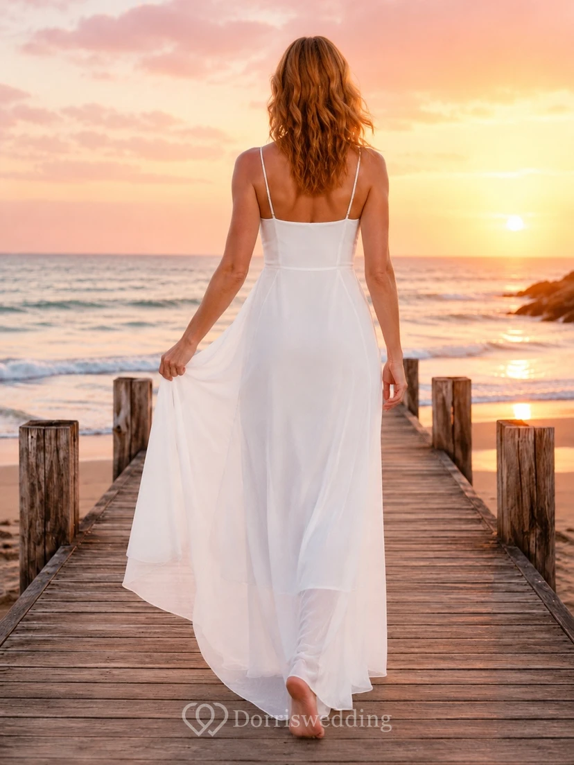 Simple Straps Sleeveless Floor-length Chiffon Split Beach Dress view 2