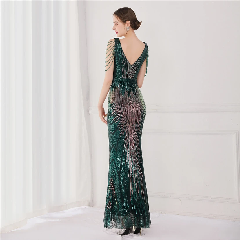 Vestido largo de lentejuelas con cola de pez, ideal para eventos, banquetes, eventos de celebridades y eventos de moda. Vestido de noche con etiqueta para modelos de automóviles. view 51