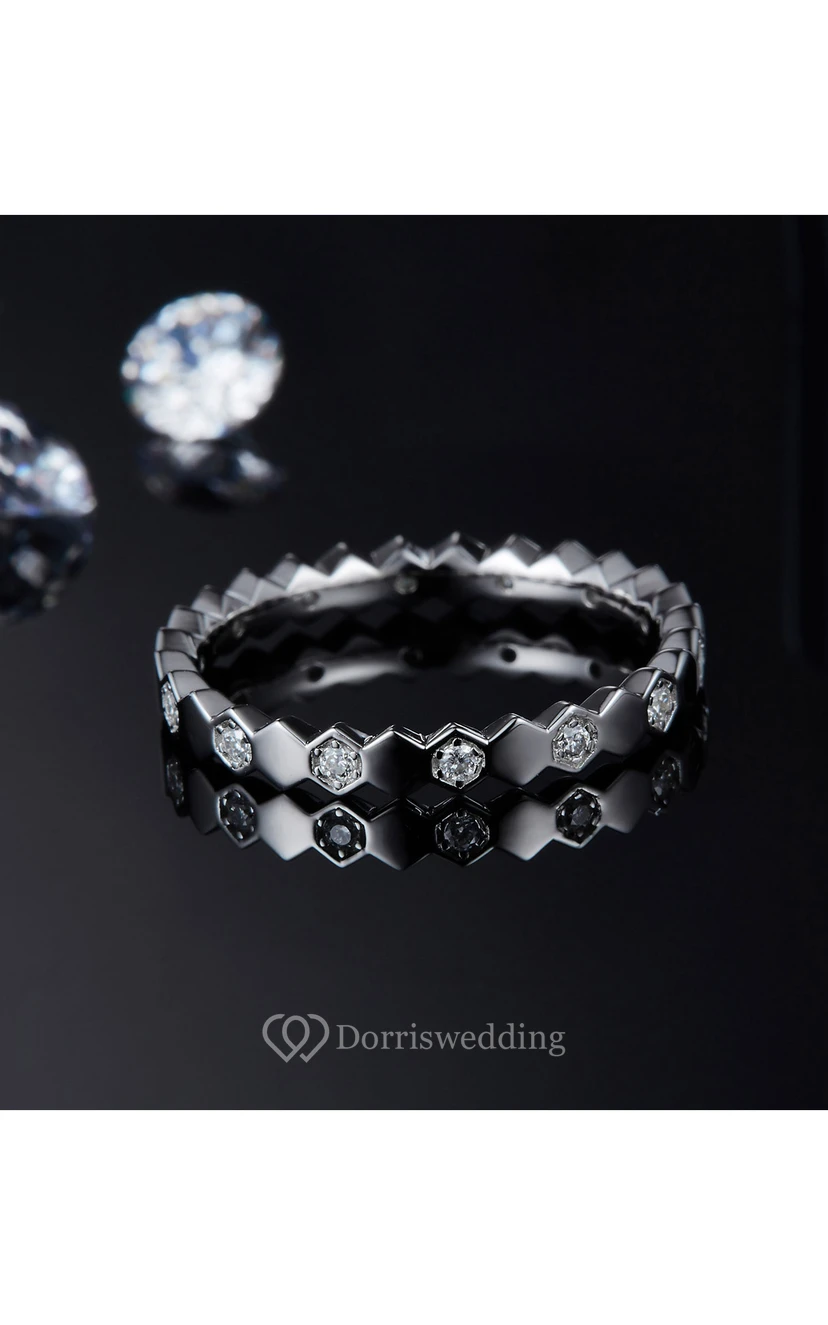 Honeycomb Moissanite Siver 925 Stackable Rings view 2