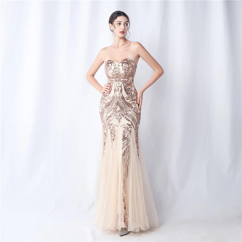 Positionierung Blumenschnitt Netz Pailletten Hochzeitsdinner Toast Party Abendkleid view 46