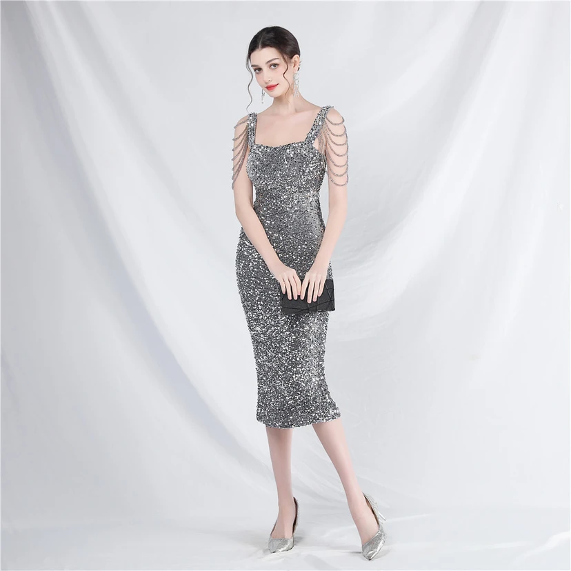 Craft Sequined Velvet Bottom Imitation Handmade Fantasy Sequin Evening Dress Daily Mini Dress view 44