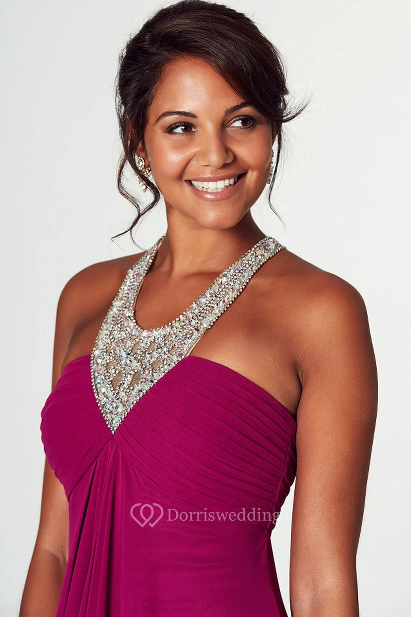 Floor-Length Beaded V-Neck Empire Sleeveless Chiffon Prom Dress view 3