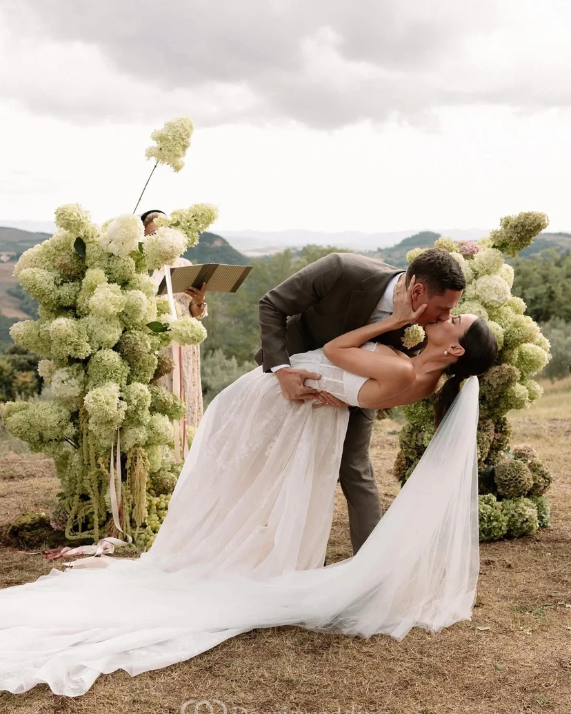 Modern Corset-Style A-Line Wedding Dress with Lace Overlay view 7