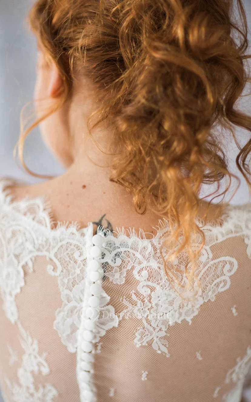 Organza Long Sleeve A-Line Bridal Gown With Illusion Back view 5