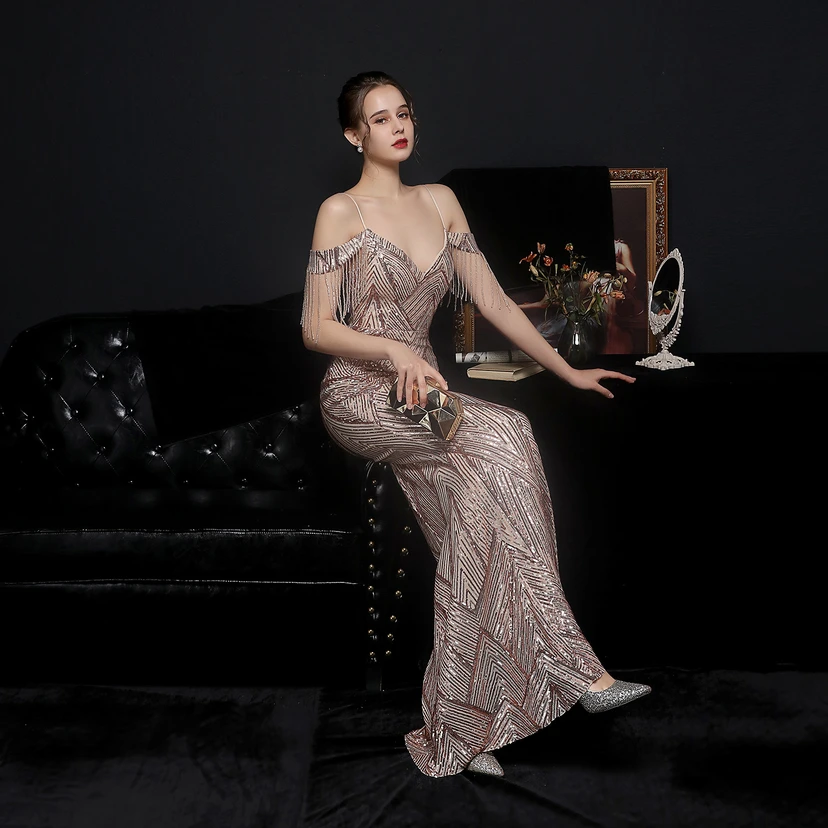Sequined Fishtail Long Dress Performance Internet Celebrity Event Banquet Car Model Etiquette Evening Dress view 32