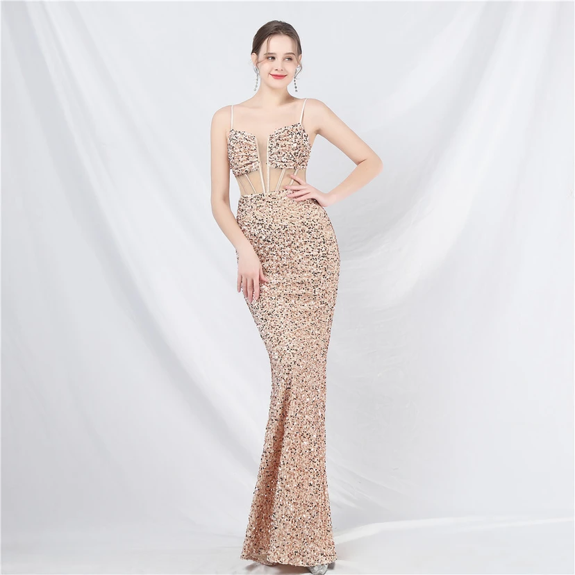 Palace Style Heavy Fishbone Waist Mesh Sequined High-End Evening Dress view 34