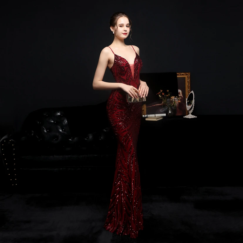 Sequined Fishtail Long Dress Performance Internet Celebrity Event Banquet Car Model Etiquette Evening Dress view 4