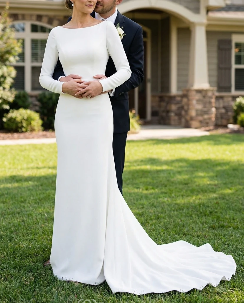 Deep-V Back Floor Length Simple Wedding Dress view 3