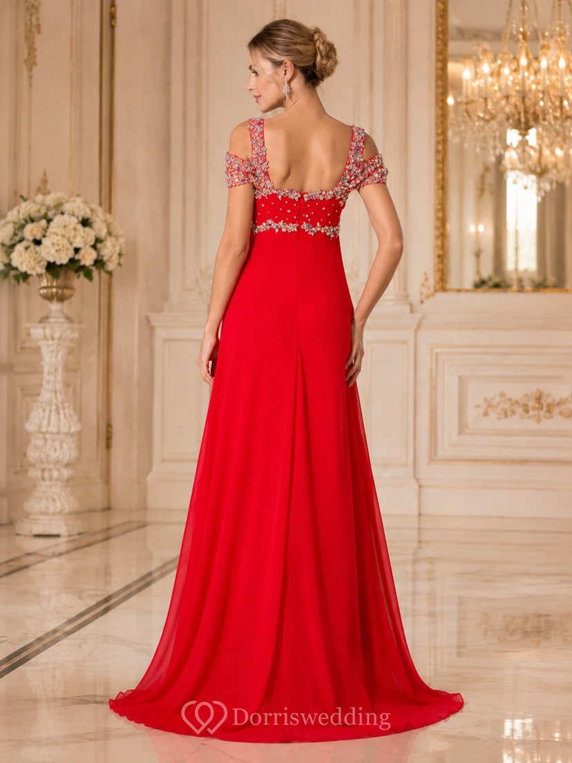 Chiffon-Maxikleid mit Perlenbesatz und Empire-Taille view 2
