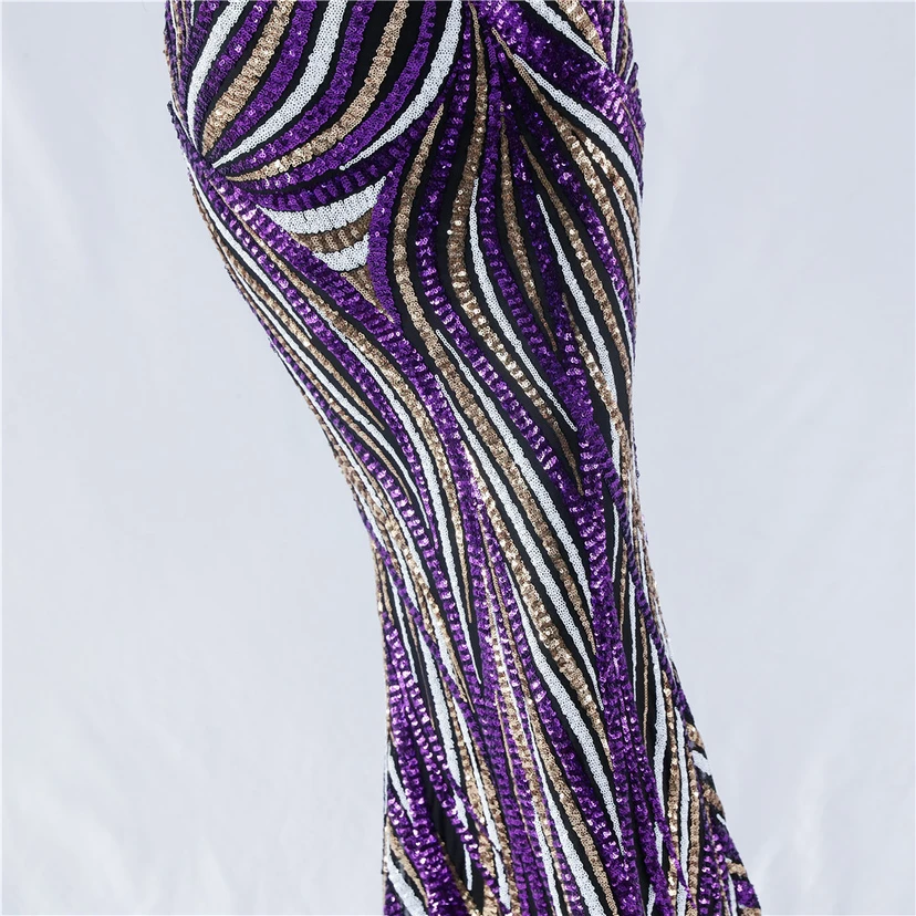 Sequined Striped Color Matching Slim Dinner Host Suspender Long Dress For Women view 36