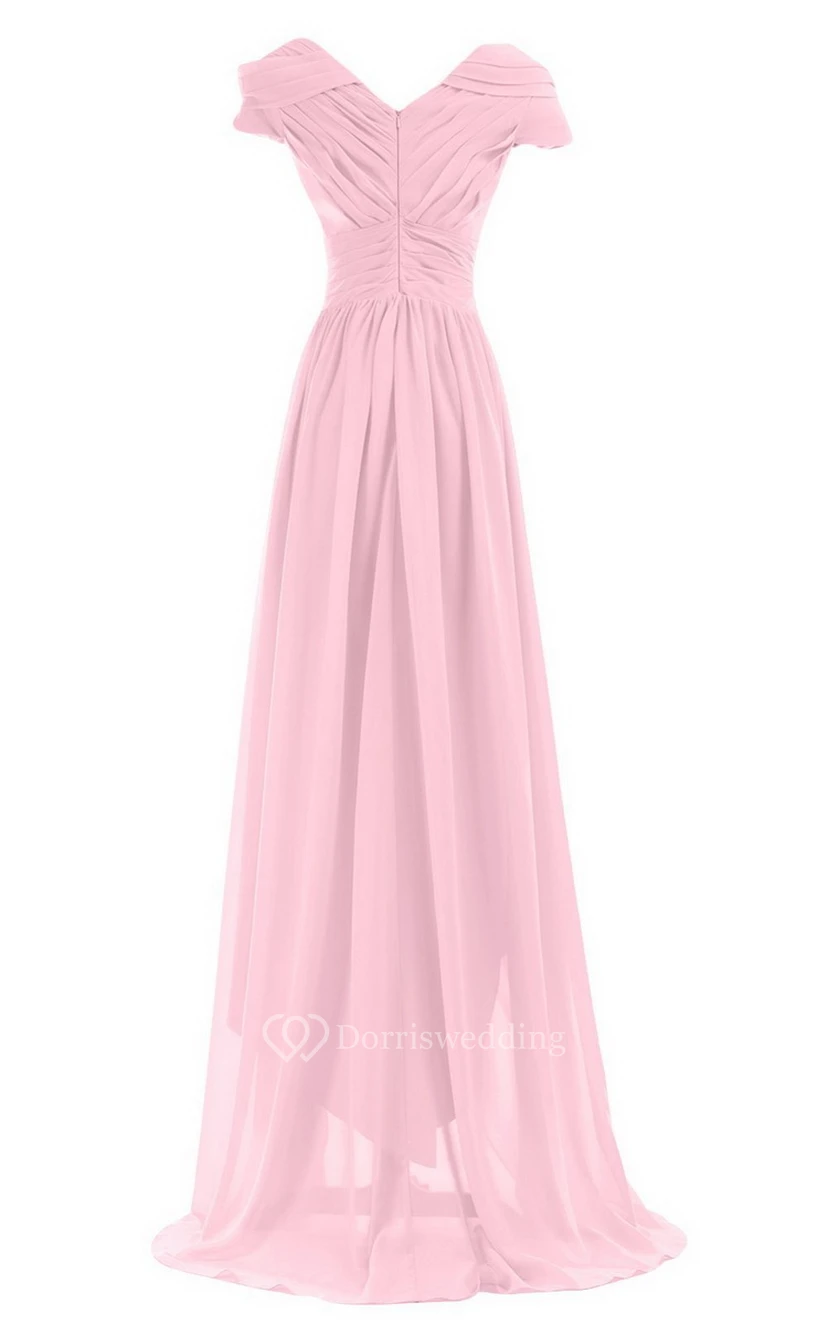 Short-sleeved Highlow Empire Ruched Chiffon Dress view 5