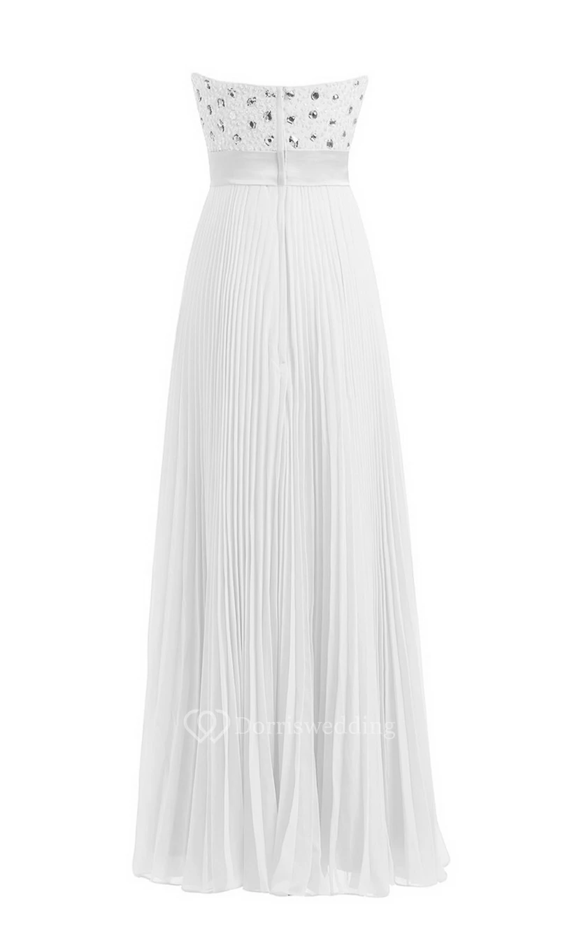 Strapless Empire Long Pleated Dress With Rhinestones view 6