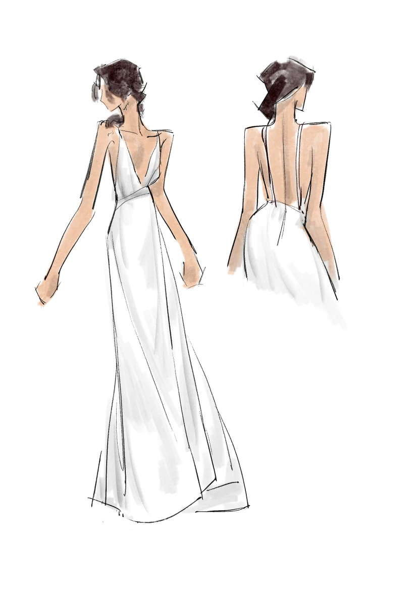 Elfenbeinfarbenes Chiffon-Brautkleid in A-Linie mit tiefem V-Ausschnitt view 8