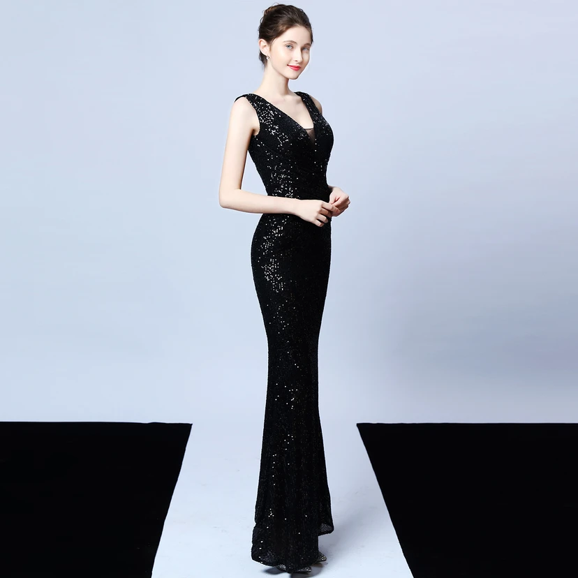 Robe de soirée élégante et longue sans manches à sequins Aura Queen, style banquet, coupe sirène. view 52