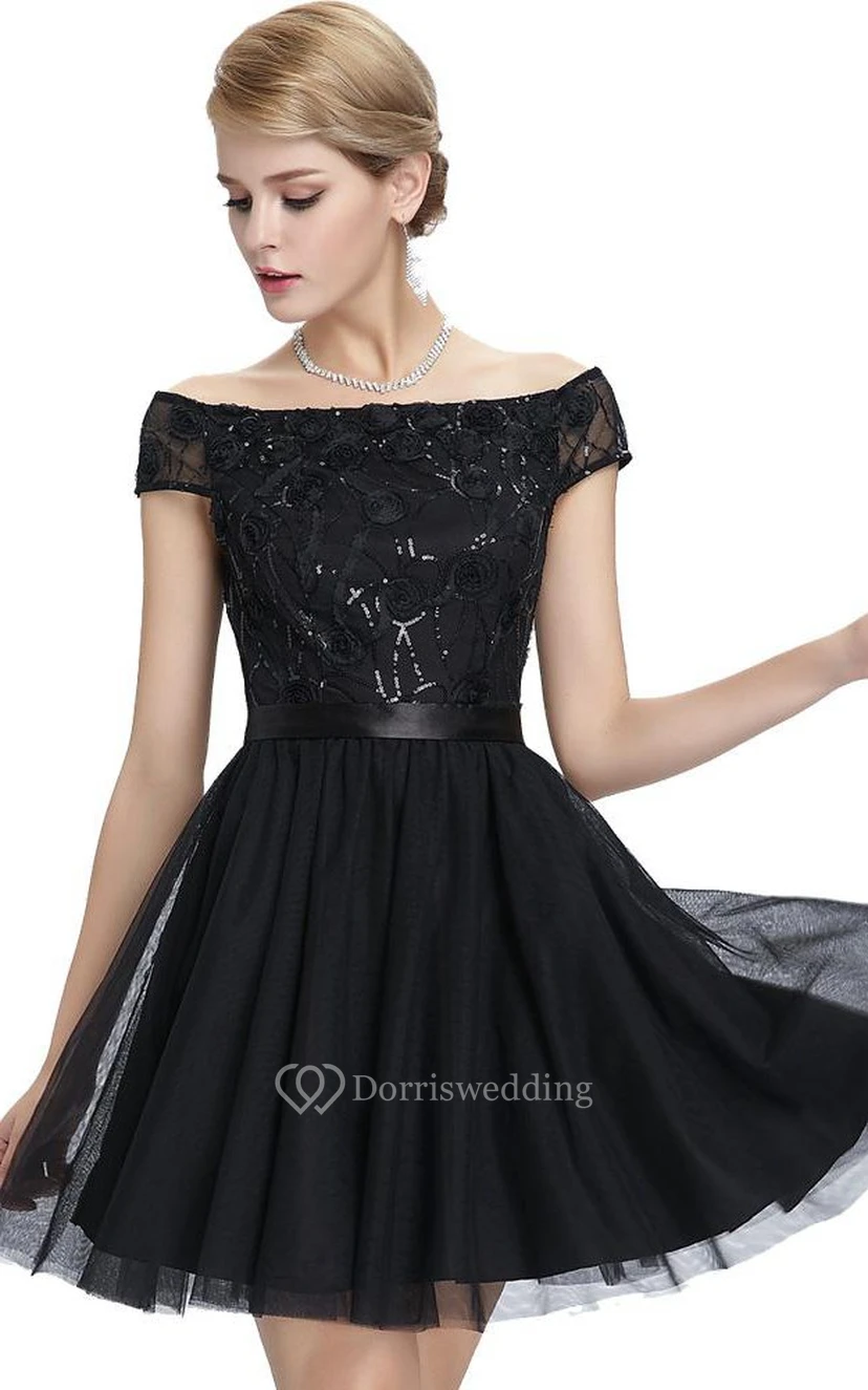 Sequin Luxury  Off-the-shoulder Short Tulle Dresses view 4