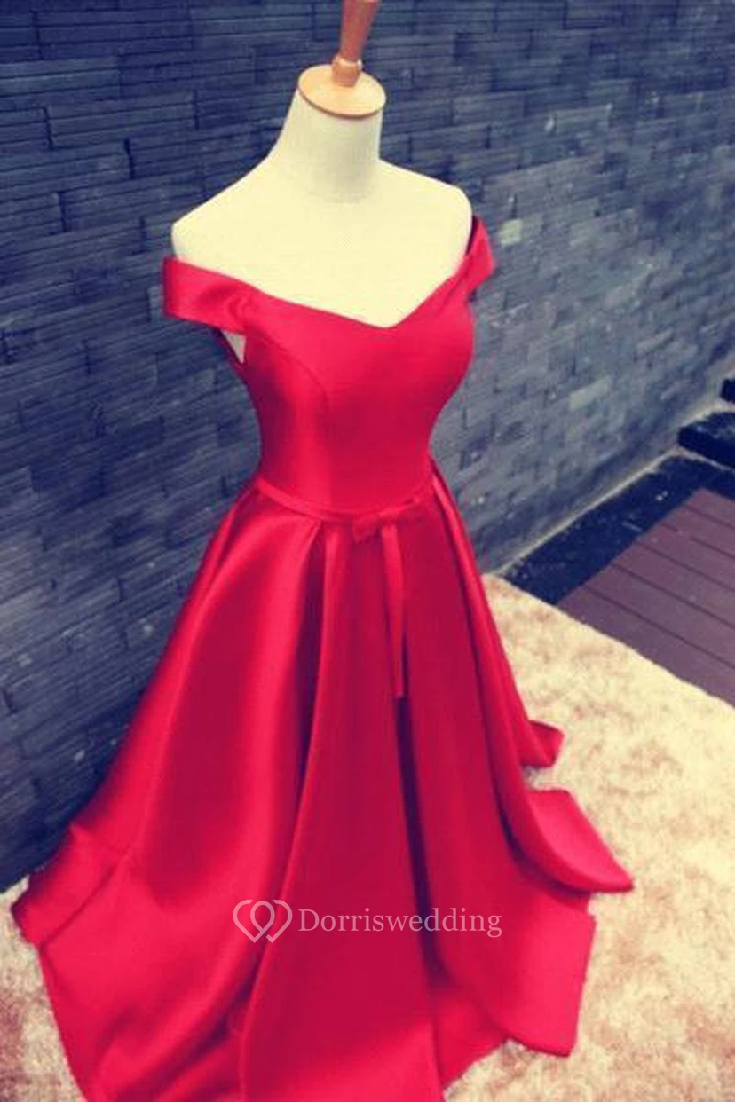 Elegantes rotes schulterfreies Ballkleid mit Schleife und Schnürung view 3