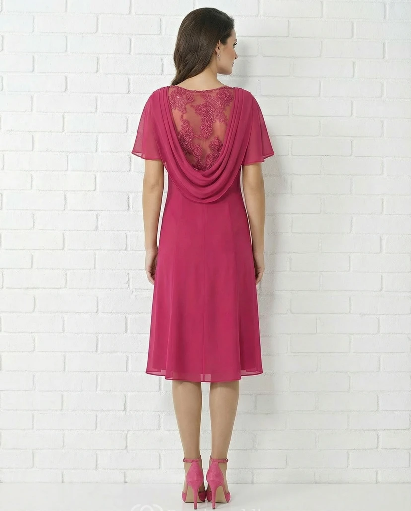 Cowl Neck Chiffon MOB Dress with Poet Sleeves view 2