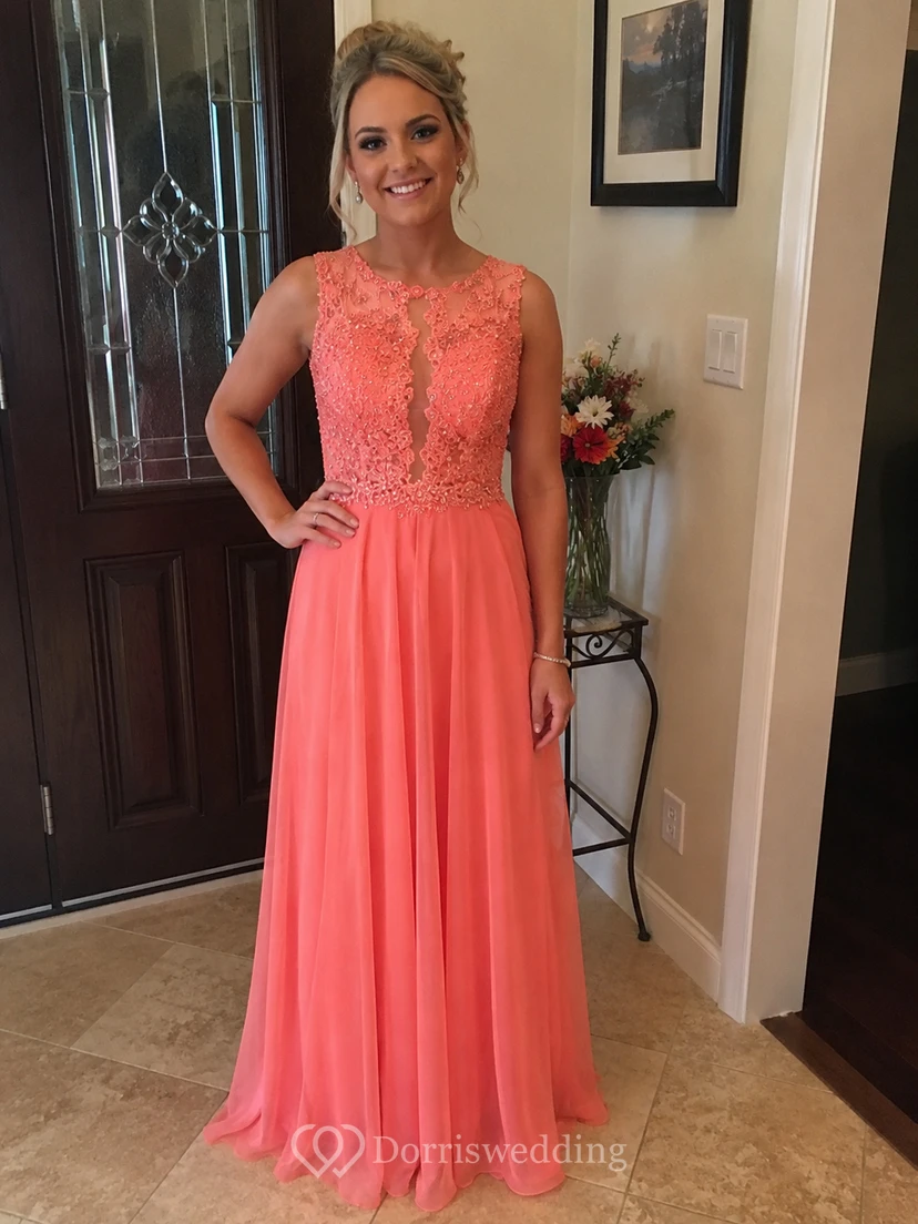 Elegant Beadings Lace Appliques Evening Dress A-line Floor-length view 10