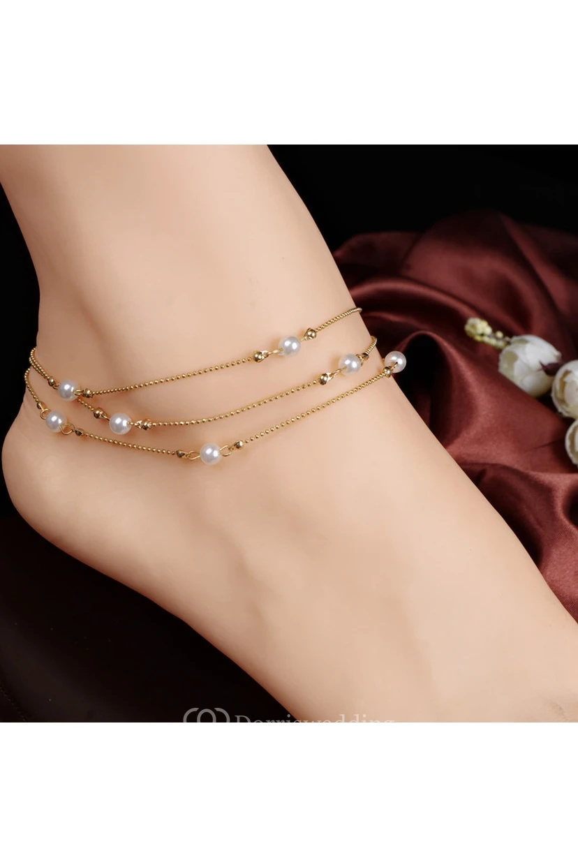 Pulsera de mujer de perlas y cuentas de cobre multicapa de 27 cm