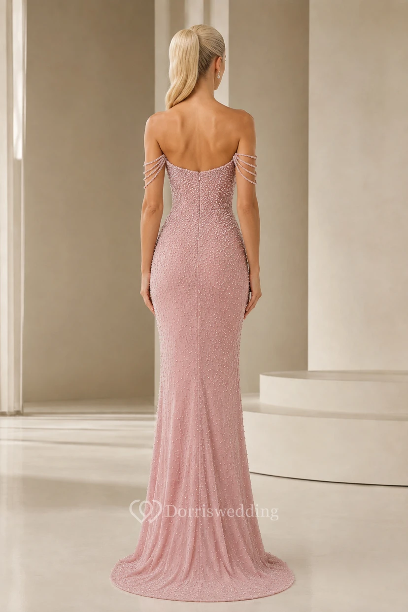 Paillettenbesetztes, schulterfreies Meerjungfrauen-Abendkleid in Rosa view 2