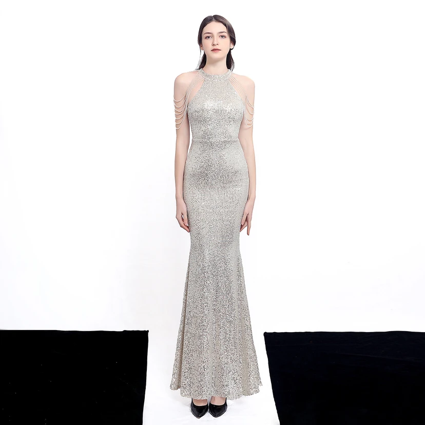 Robe de soirée élégante à col halter et sequins diamants Aura Queen, style banquet temperament view 21