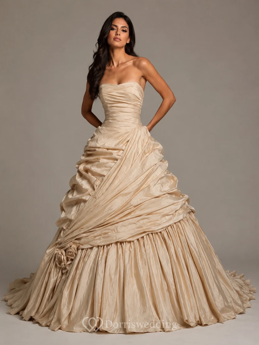 A-Line Maxi Sweetheart Pleats Zipper Lace-Up Back Lace Taffeta Dress view 7