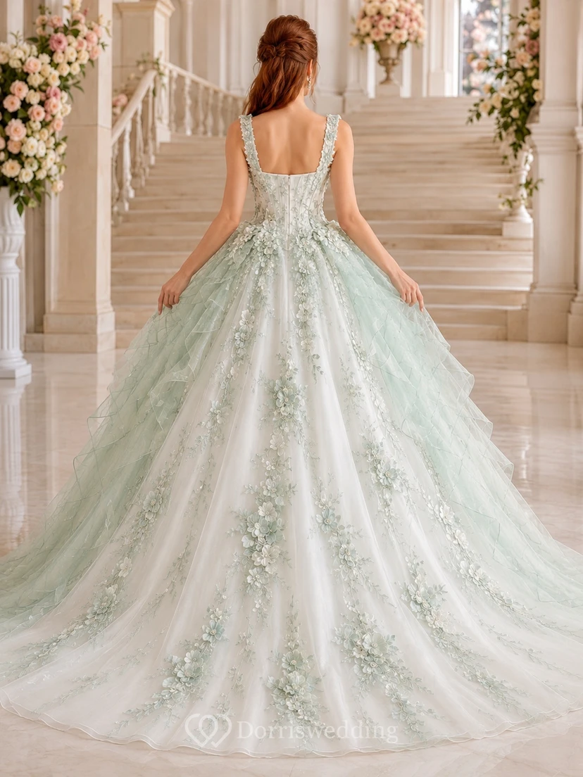 Celadon Vineyard Brautkleid, Ballkleid, ärmellos, mit Herzausschnitt und Kathedralenschleppe, romantisch-elegant view 2