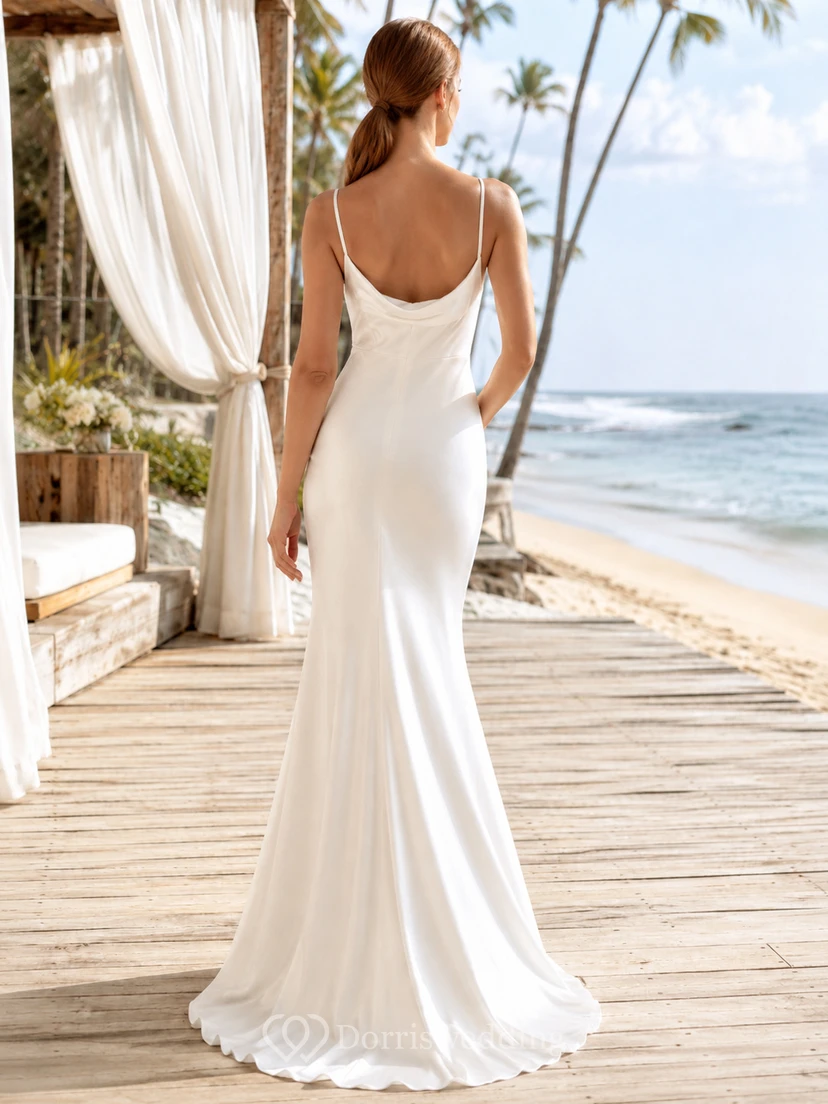 Satin Wedding Dress A-Line Strapless Sweep Train Bridal Gown view 2