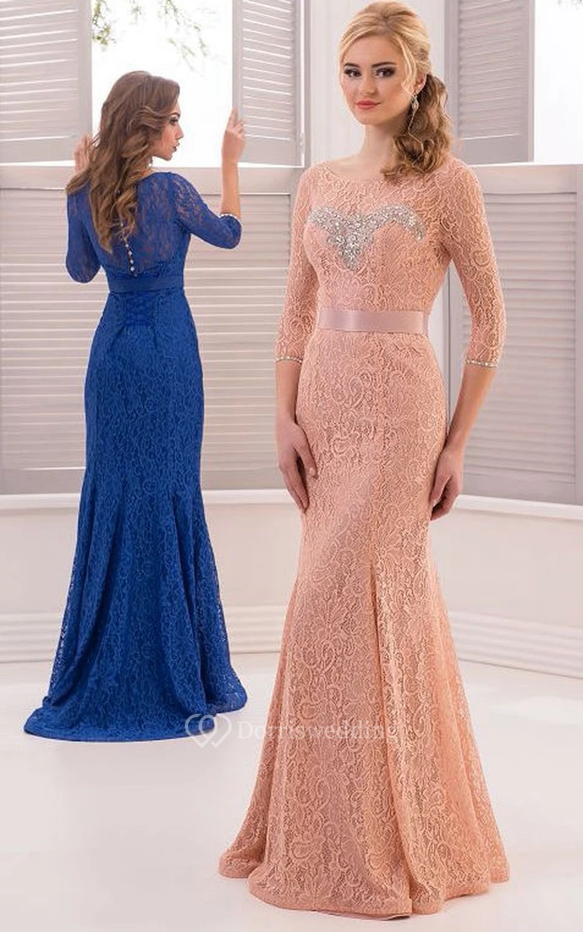 Sheath Floor-Length Sweep Jewel 3 Charmuse Beading Pleats Button Dress