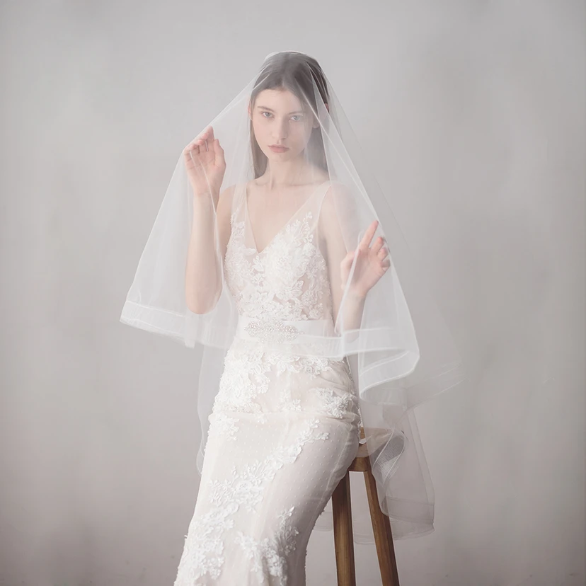Western Style Two Tier Fingertip Veil view 2