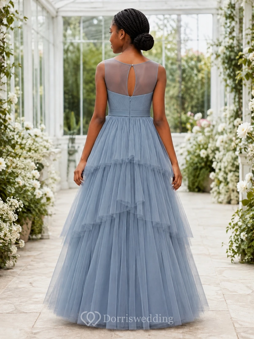 Schieferblaues Brautjungfernkleid im A-Linien-Schnitt mit Herzausschnitt, ärmellos, aus Tüll, romantisch view 2