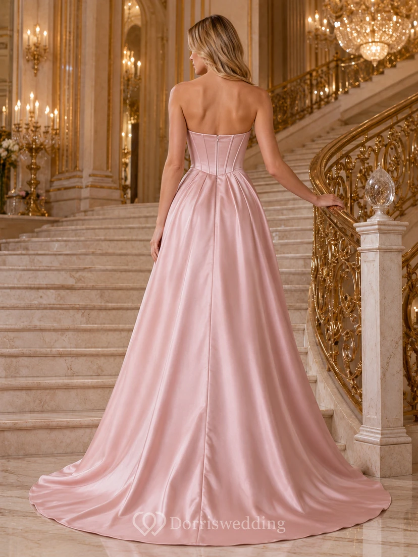 Dusty Pink Strapless Corset Satin A-Line Ballroom Bridal Gown view 2