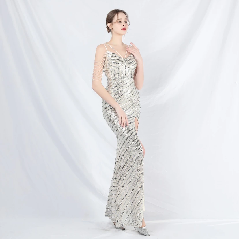 Craft Beaded Long Suspender Evening Dress view 29