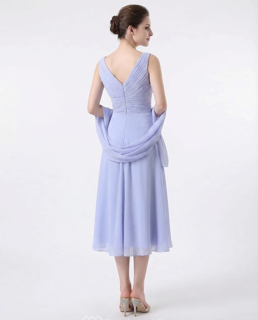 Vestido de gasa fruncido con tiras cruzadas hasta la rodilla view 2