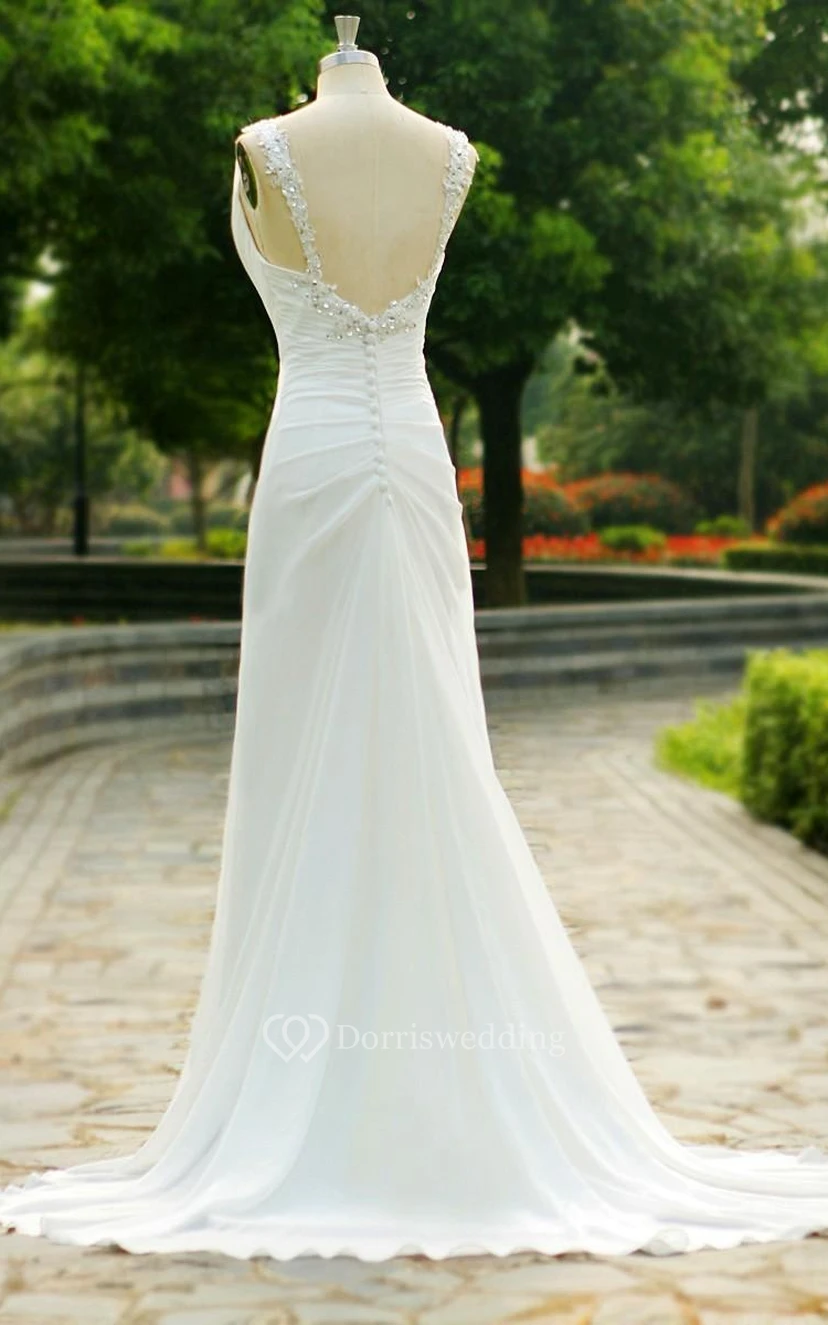 Mermaid Floor-Length Straps V-Neck Court Train Zipper Corset Back Straps Chiffon Lace Sequins Dress view 2