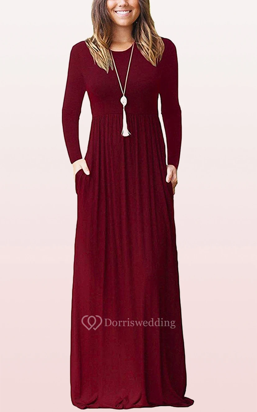 Elegantes Jersey-Gästekleid mit langen Ärmeln, U-Boot-Ausschnitt, A-Linie und Taschen view 14