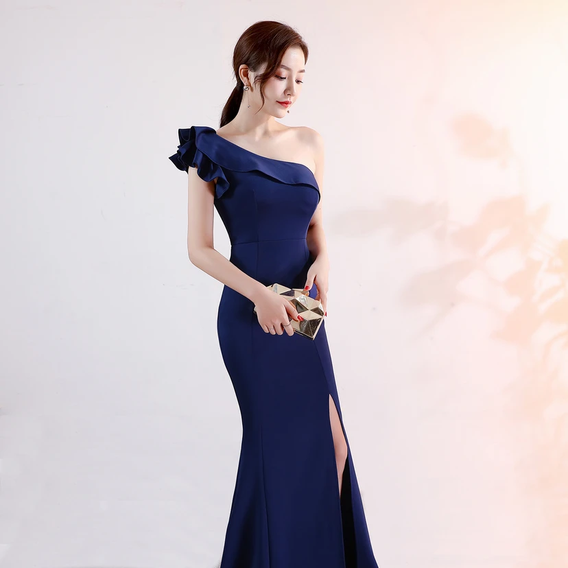 Vestido de noche elegante y distinguido para banquetes, color rosa, largo, sexy y ajustado, estilo cola de pez. view 52