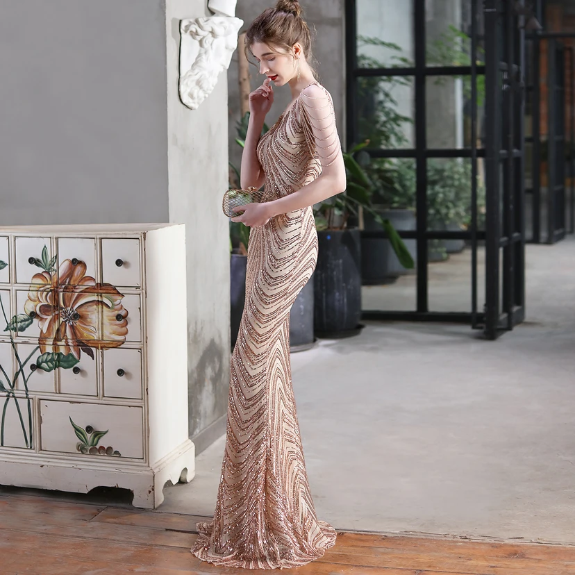 Paillettenbesetztes Meerjungfrauenkleid für Auftritte, Internet-Promi-Events, Bankette, Automodelle, Etikette, Abendkleid view 4