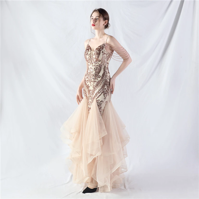 Handgefertigte Perlen, festes Netz, Positionierungsblumenperlen, Spleißnetz, heißes Tanz-Feier-Performance-Kleid view 4