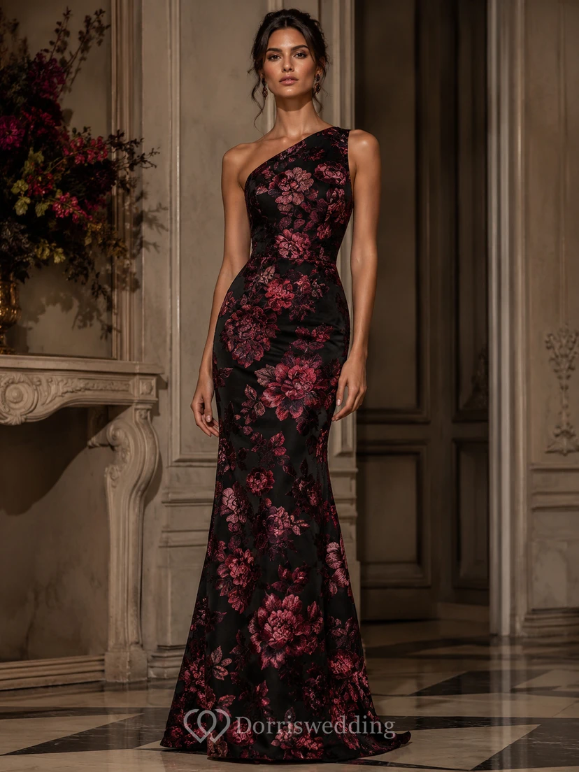 Robe de soirée sirène asymétrique, sans manches, ornée de broderies florales, longueur au sol