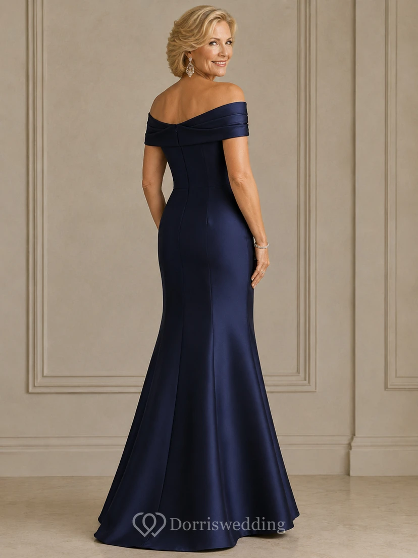 Meerjungfrauen-Kleid aus Stretch-Satin mit kurzen Ärmeln und Raffungen, schulterfrei view 2