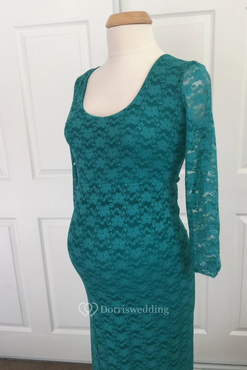 Lace Sheath Illusion Long Sleeve Scoop Dress view 2