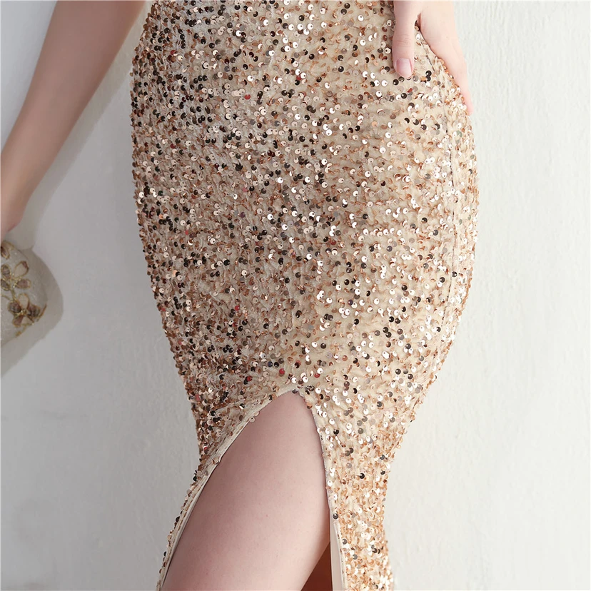 Vestido largo de noche con cola de pez, estilo europeo y americano, con lentejuelas y parte inferior de terciopelo. view 30